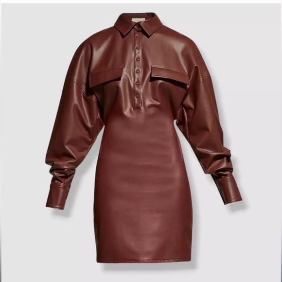 Lapointe Dress Womens Medium Sally Maroon Faux Vegan Leather Mini New - Picture 11 of 11
